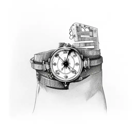broken watch with "memento mori" text tattoo design idea