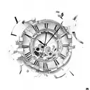 broken clock with falling pieces from it. make it look like a tattoo. remive the pen . add text "memento mori" in the cl tattoo design idea