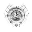 broken clock with falling pieces from it. make it look like a tattoo. remive the pen . add text "memento mori" in the cl tattoo design idea