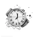 broken watch with falling pieces tattoo design idea