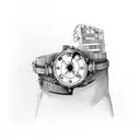 broken watch with "memento mori" text tattoo design idea