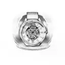 broken watch with "memento mori" text tattoo design idea