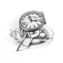 broken watch with "memento mori" text tattoo design idea