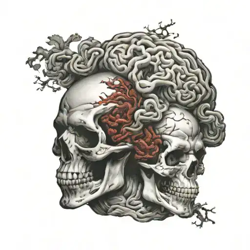 skull face, brain vs heart tattoo design idea
