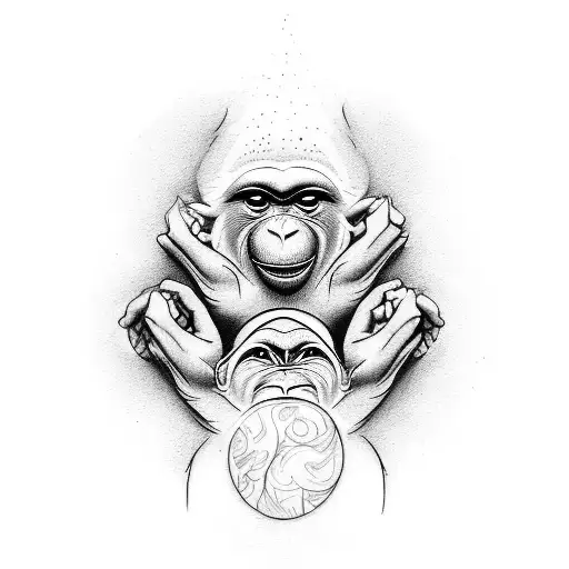 Make me a tattoo that's verticle. It's of three monkey faces with hands covering their eyes, ears, and mouth. It has smo tattoo design idea