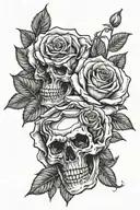 2 ROSES SIDE BY SIDE DIFFERENT SIZES WITH SKULL INSIDE tattoo design idea