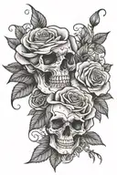 2 ROSES SIDE BY SIDE DIFFERENT SIZES WITH SKULL INSIDE tattoo design idea