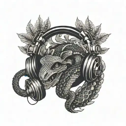 A tattoo of a serpent coiled around a pair of headphones, symbolizing the client's connection between music and mythology tattoo design idea