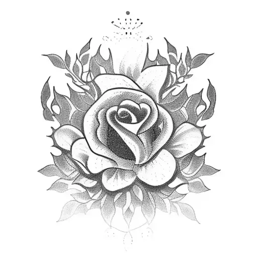 A blackwork tattoo of a beautiful bouquet of flowers with a military tank hidden within the petals, blending your passion for flowers and your occupation as a tank armor crewman tattoo design idea