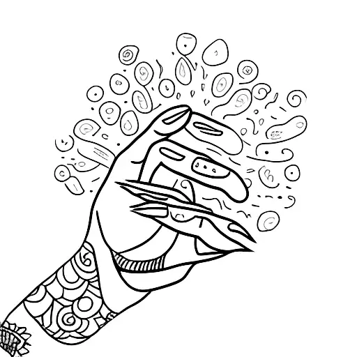 a woman touching a cat's paw with her hand tattoo design idea