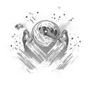 An overhanging cliff – overseen by a blood moon, within the moon there’s inscribed a ‘fist-bump “Riot Games” logo’. Sett tattoo design idea