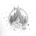 A fire alchemy simbol with a forest in fire inside tattoo design idea