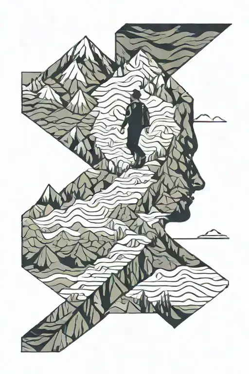 man walking up mountain range tattoo design idea