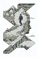 man walking up mountain range tattoo design idea
