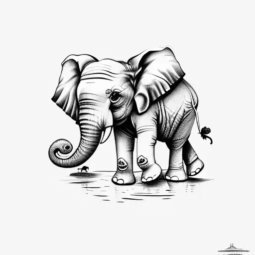 baby elephant with butterfly on trunk tattoo design idea