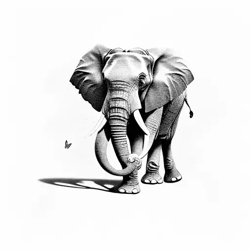 elephant with butterfly tattoo design idea
