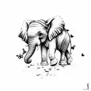 baby elephant with butterfly on trunk tattoo design idea