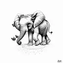 baby elephant with butterfly on trunk tattoo design idea