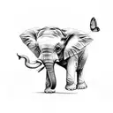 baby elephant with butterfly on trunk tattoo design idea