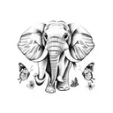 baby elephant with butterfly on trunk tattoo design idea