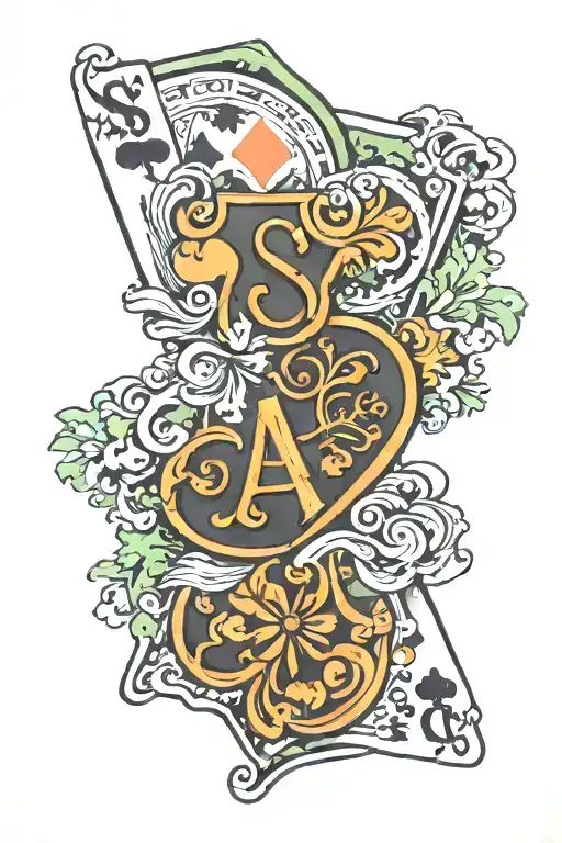 An ace of clubs with camouflaged letters S C P A tattoo design idea