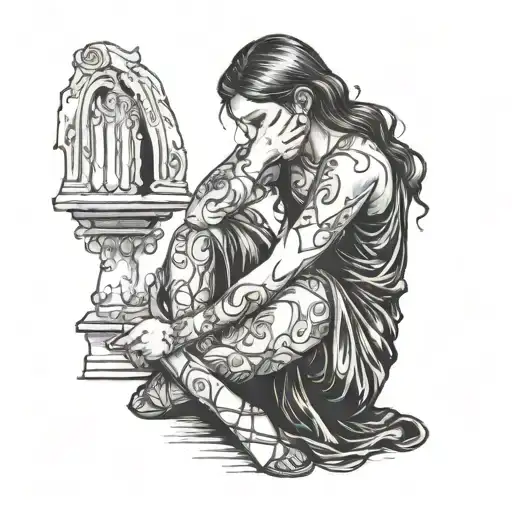 crying woman sitting tattoo design idea