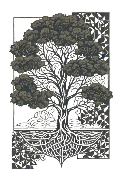 simple but detailed tree of life that reflects love and where you can insert first names tattoo design idea