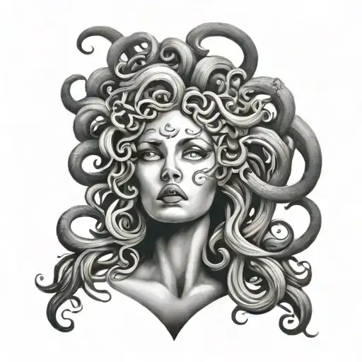 medusa head feminine broken angel tattoo design idea