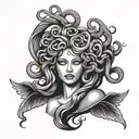 medusa head feminine broken angel tattoo design idea