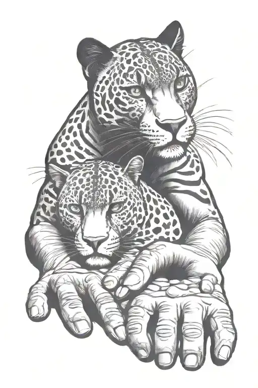 black panther animal and the word family holding hands tattoo design idea