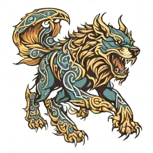 fenrir viking norse wolf tattoo design idea