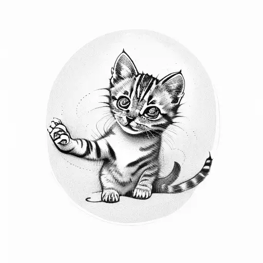 A playful kitten with a paw reaching out towards plump lips tattoo design idea