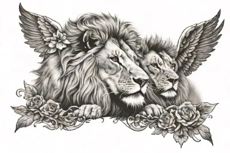lion and idian both looking up into the night sky   on a chest tattoo design  tattoo design idea