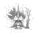 wizard in the forest casting a spell tattoo design idea