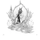 wizard in the forest casting a spell tattoo design idea