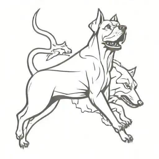 An evil dog with 3 heads barking  tattoo design idea