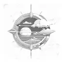 ancient greek Mediterranean sea side town greek architecture clouds waves universe solar system tattoo design idea