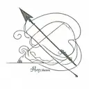 sun and bow and arrow, and waves, and the writing "if you wanna to go far, then youve got to go far" tattoo design idea