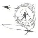 sun and bow and arrow, and waves, and the writing "if you wanna to go far, then youve got to go far" tattoo design idea