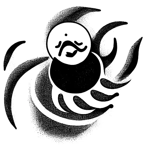 sun with a rubber duck riding a wave turning into flowers tattoo design idea