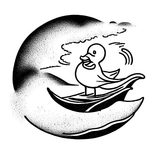 sun with a rubber duck riding a wave  tattoo design idea