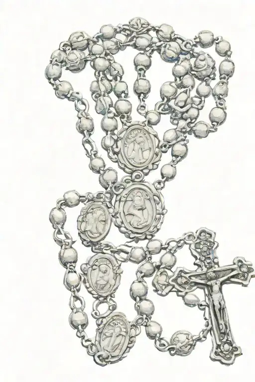 a rosary with thé date 01 02 1940 and 02 03 2010 tattoo design idea