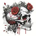 skull with a wide open mouth and a crown, half-sided view, roses instead of eyes tattoo design idea