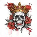 skull with a wide open mouth and a crown, half-sided view, roses instead of eyes tattoo design idea