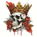 skull with a wide open mouth and a crown, half-sided view, roses instead of eyes tattoo design idea