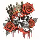 skull with a wide open mouth and a crown, half-sided view, roses instead of eyes tattoo design idea