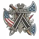 bayonet, ax, american flag intertwined tattoo design idea