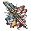 bayonet, hatchet american flag  tattoo design idea