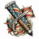 bayonet, hatchet american flag  tattoo design idea