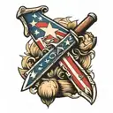 bayonet, hatchet american flag  tattoo design idea